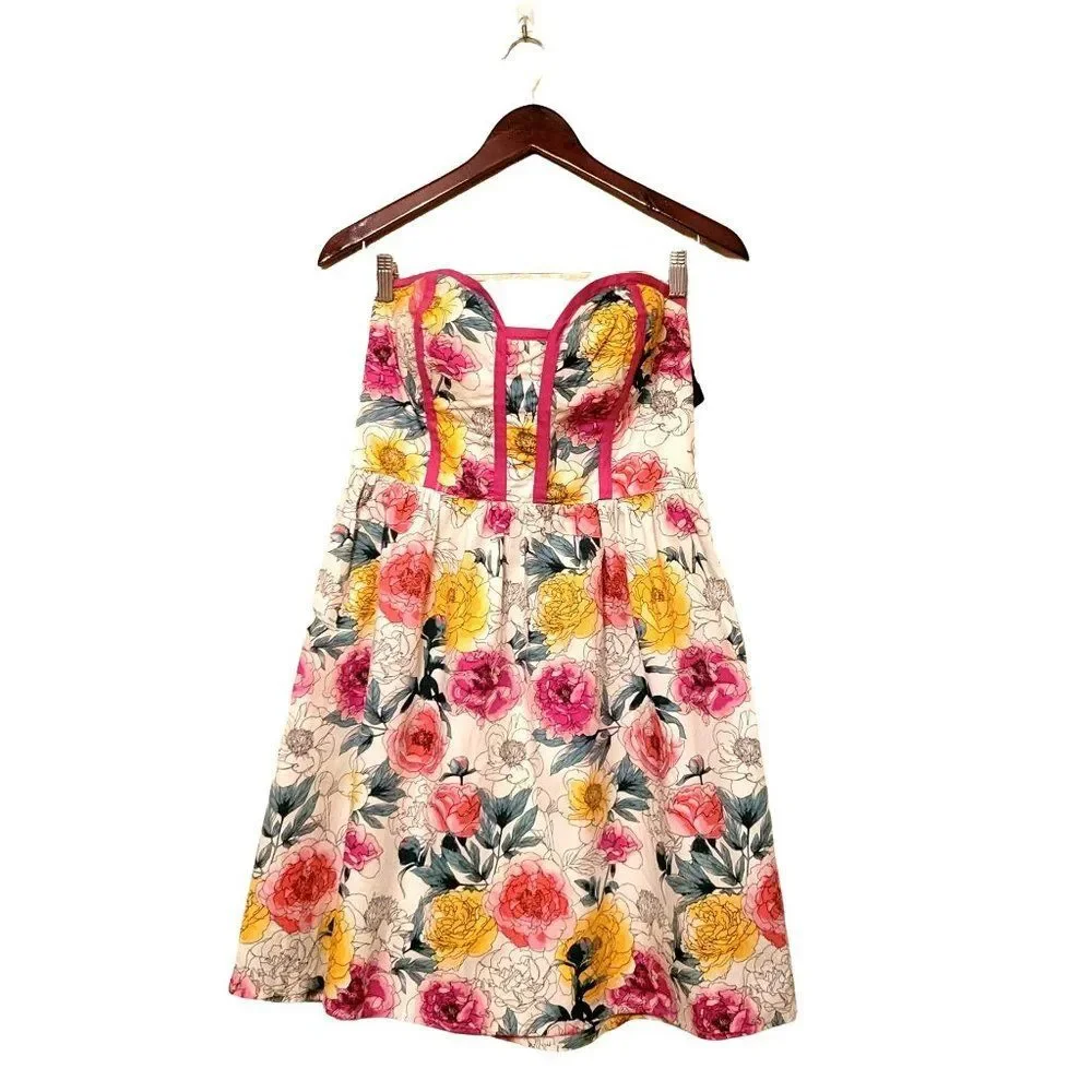 Kandy Kiss Womens Dress White L Strapless Floral Knee Length